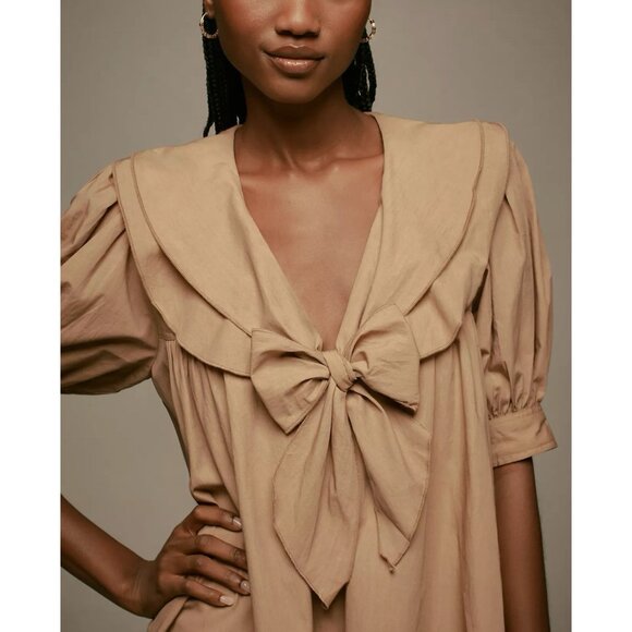 Anthropologie Pilcro Short-Sleeve Bow-Front Tunic Mini Dress Womens M Oversized - Picture 4 of 12